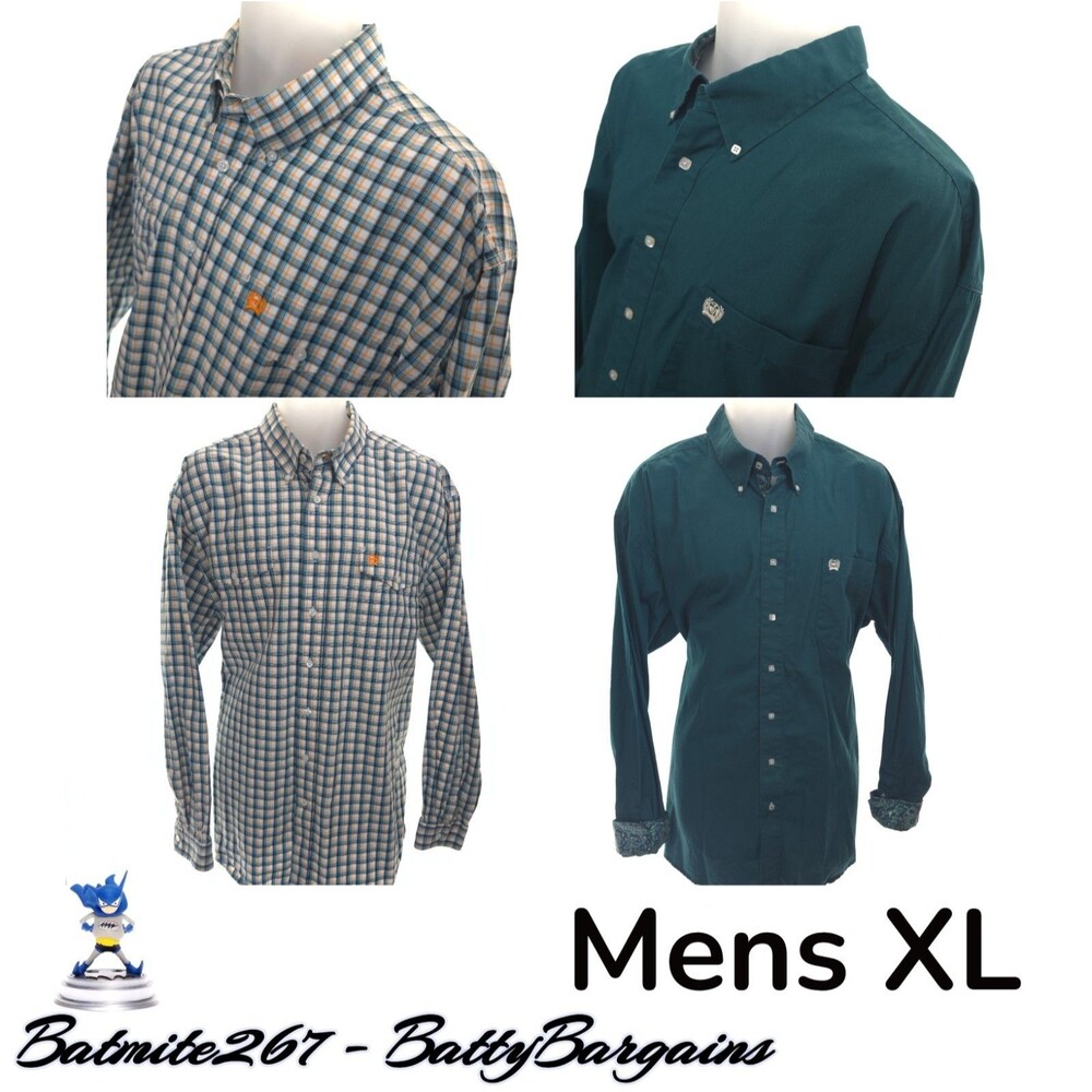 Lot Of 2 Cinch Mens XL Button Up Shirts Plaid Solid L/S Western Rodeo